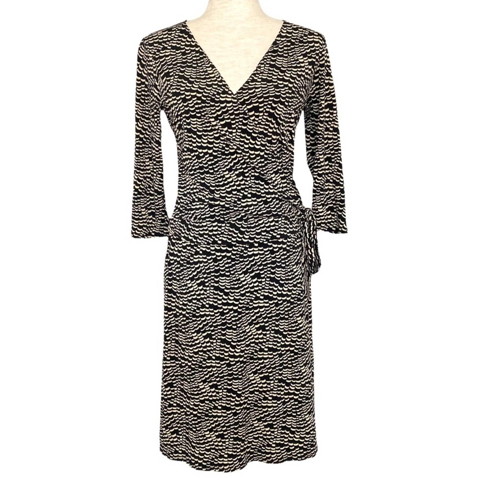 Max Studio Black and White Midi Wrap Dress